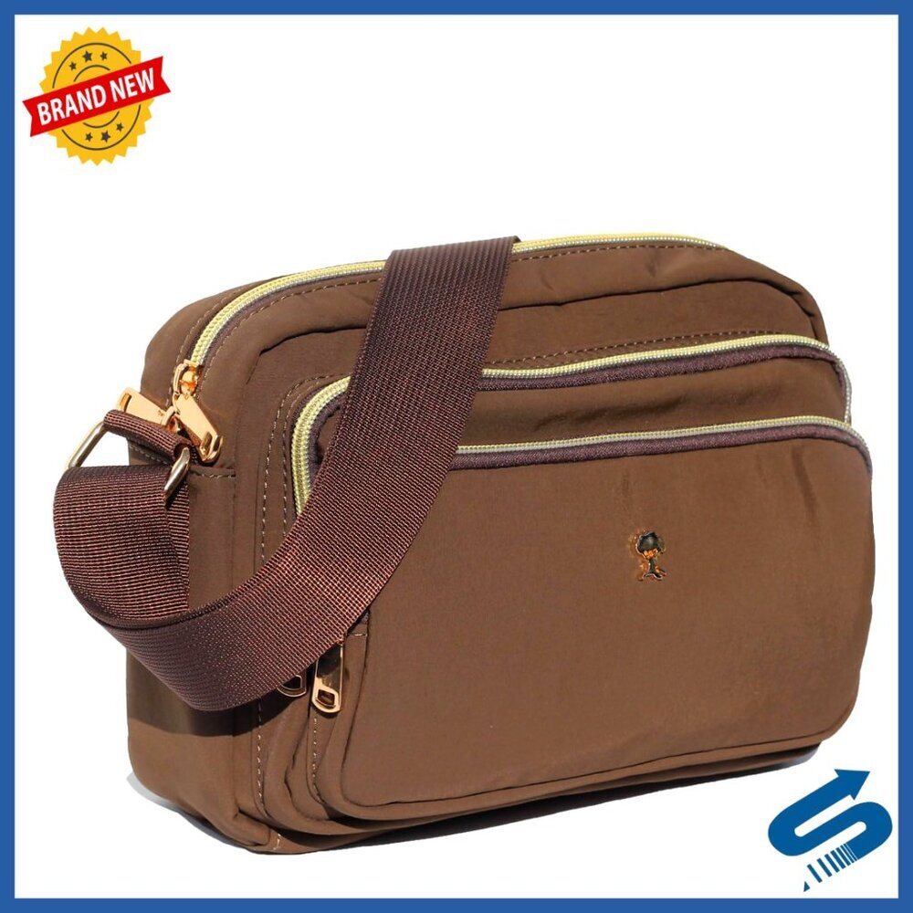 Nylon Crossbody Bag with Triple Zipper Multi-Pocket Shoulder Purse